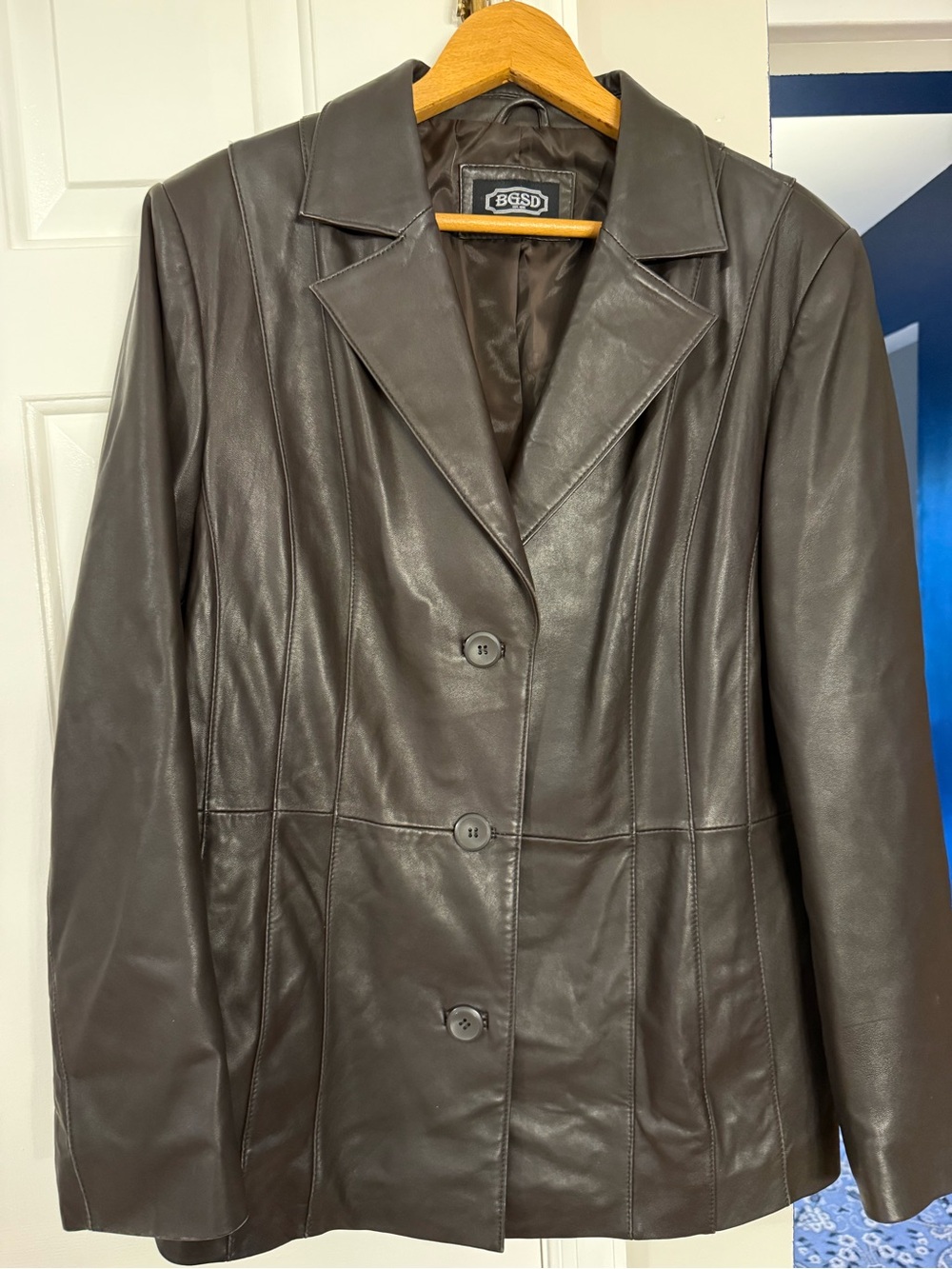 BGSD Women's Chocolate Brown Leather Button-Front Jacket